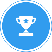 A blue and white icon with a trophy in the middle.