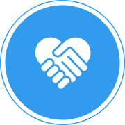 A blue circle with two hands holding each other.